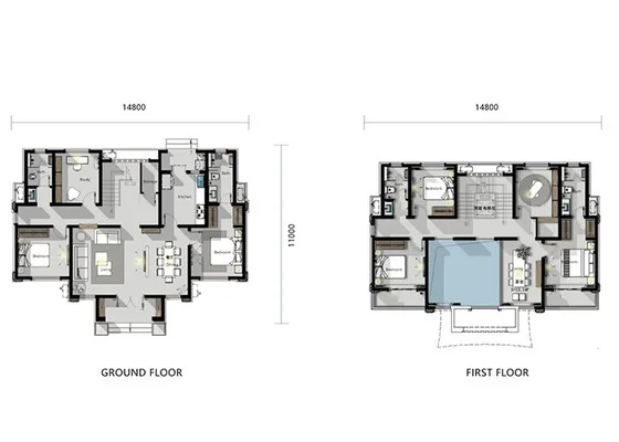 Schema distributivo di una villa su due livelli