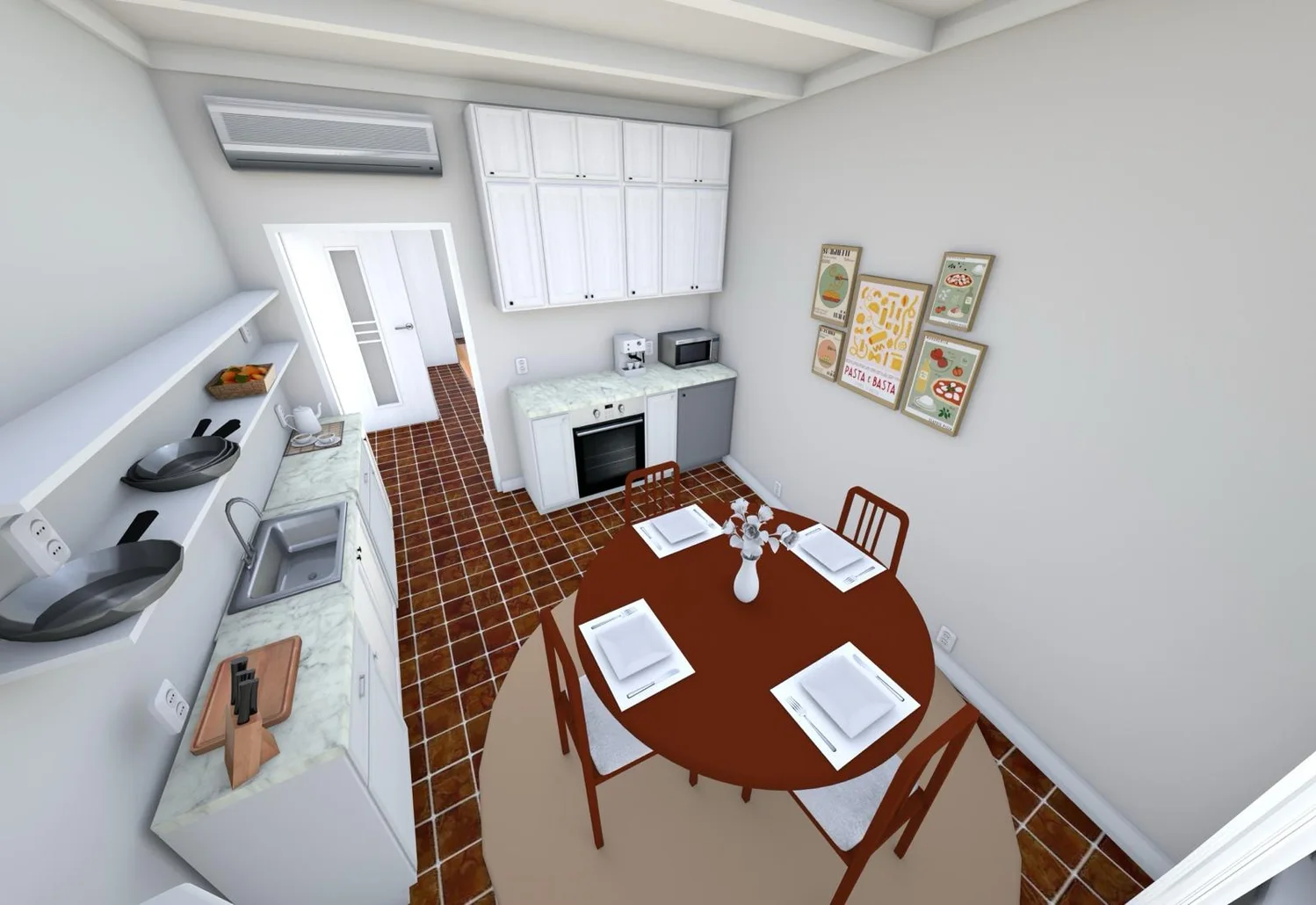 Visualizzazione di progetto della cucina per l'appartamento di Mantova